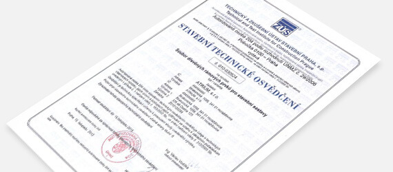 Attest vom Bautechnischen Prüfungsinstitut Prag